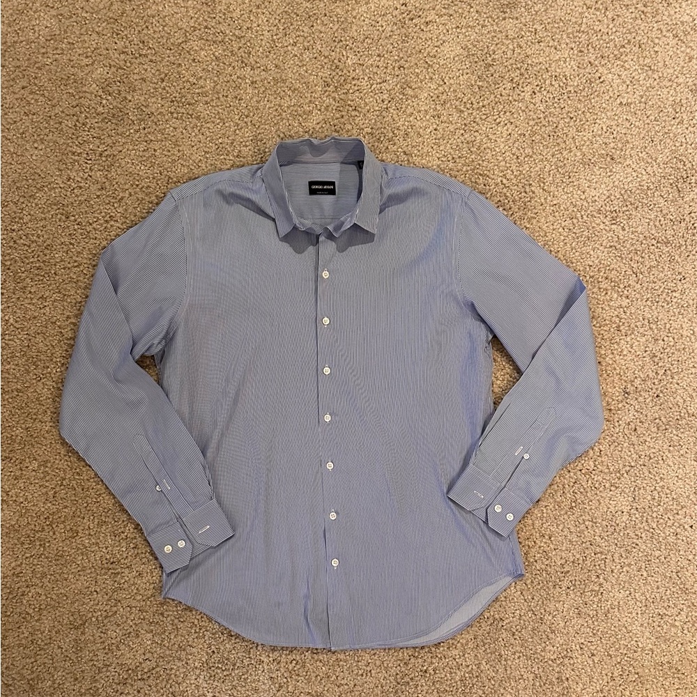Giorgio Armani Light Blue Striped Button-Down Shirt